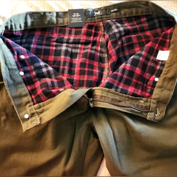 Mens Olive Green Fleece Lined Carpenter Denim Jeans Relaxed Straight Leg 36w×34L - Picture 5 of 11